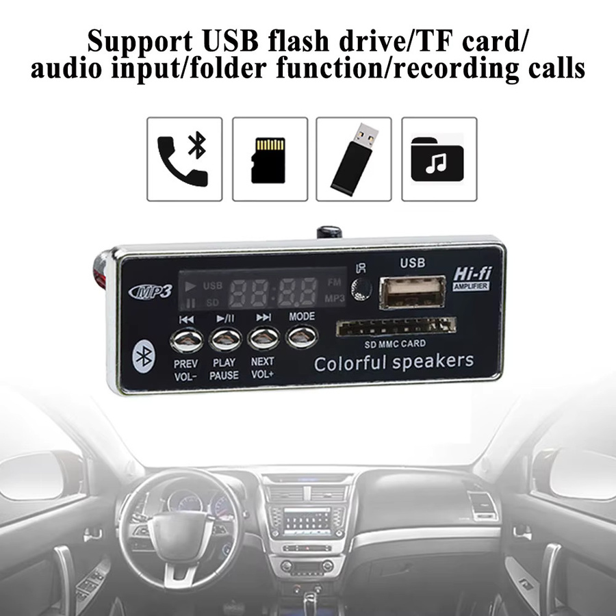 KEBIDU Bluetooth 5.0 MP3-Player mit USB und TF-Slot, WMA WAV Decoder Board mit FM-Radio und Freisprecheinrichtung für Auto-Audio-Adapter, DC 12V - Bild 5