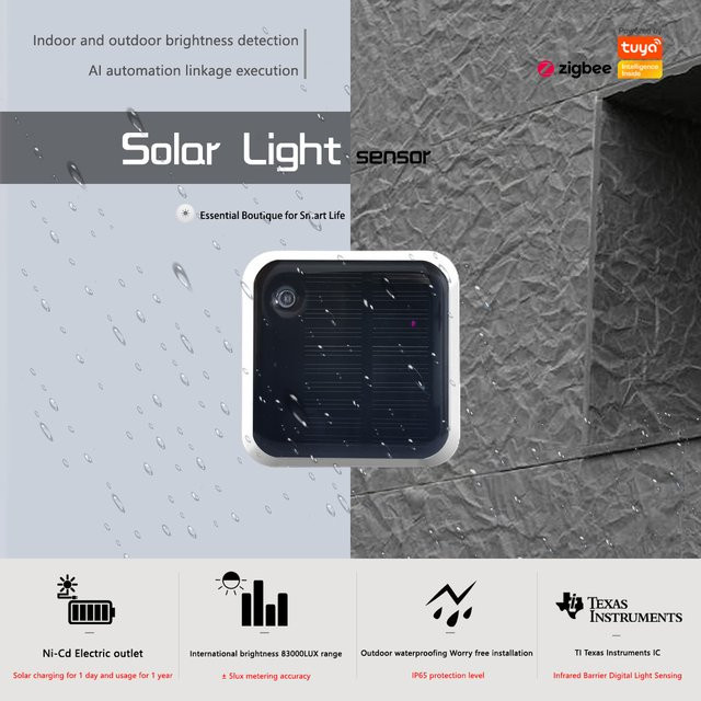 Tuya Zigbee Solar Lichtsensor IP65 wasserdicht mit Echtzeit-Helligkeitserkennung in Weiß - Bild 1