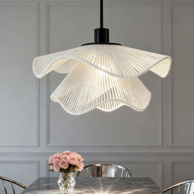 LINCCW Hanfseil-Blumen-Pendelleuchte LED-Kronleuchter höhenverstellbar für Wohnzimmer und Esszimmer - Bild 1