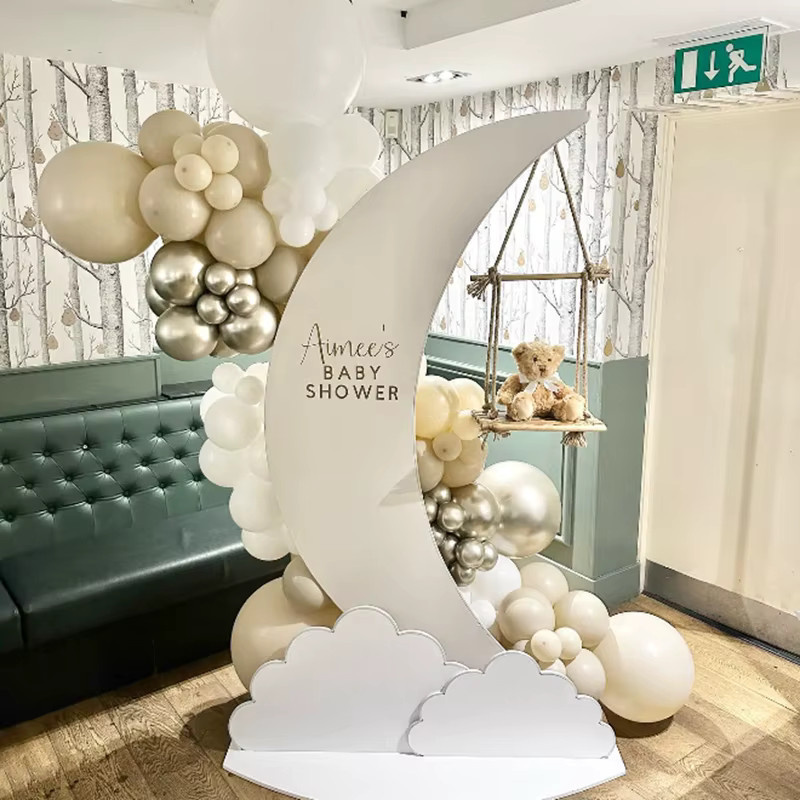 Personalisierte Boho Mond und weiße Wolken Fotokulisse für Babyparty, Hochzeit oder Geburtstag, Farbe: Weiß, Breite: 152,4 cm, Höhe: 152,4 cm - Bild 4