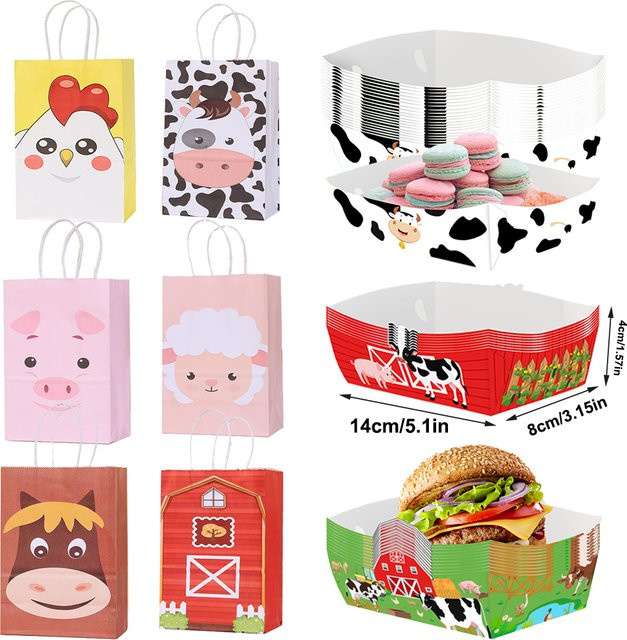 Farm Thema Snack Taschen aus Papier mit Griffen für Geburtstagsfeiern und Partys - Bild 1