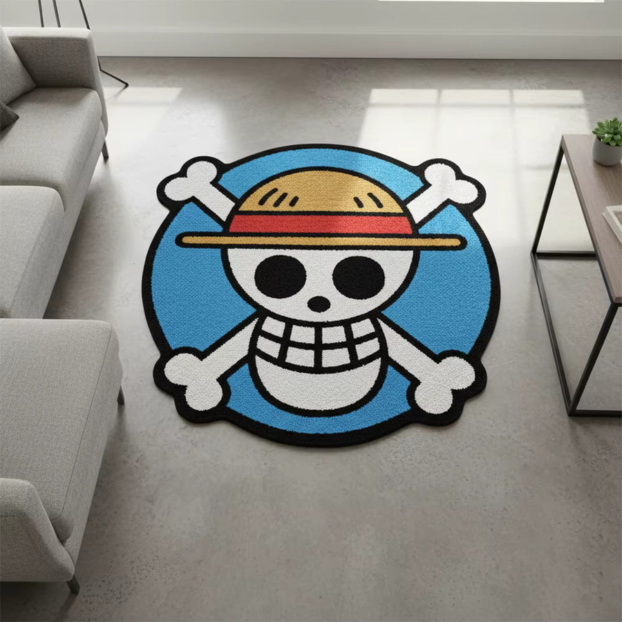 Handgeknüpfter One Piece Anime Teppich mit Luffy Motiv in Blau für dein Kinderzimmer - Bild 3