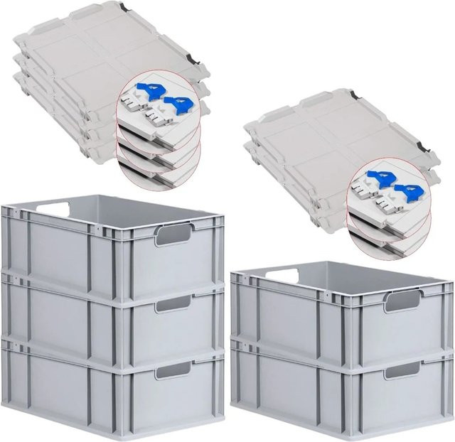 PROREGAL Spar Set 5x Eurobox Nextgen Economy mit Scharnierdeckel und blauen Schiebeschnappverschlüssen, H x B x T: 22 x 40 x 60 cm, 44 Liter - Bild 1