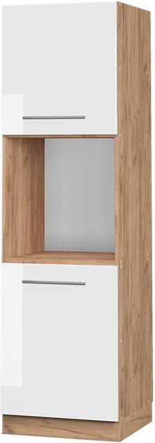 Vicco Herdumbauschrank Fame-Line in Weiß Hochglanz und Goldkraft Eiche mit offenen Regalen, B/T/H: 60,03 x 58,0 x 206,0 cm - Bild 1
