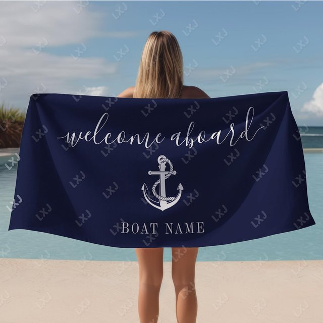 Personalisiertes Strandtuch von JMG Household Supplies mit nautischem Design, sandfrei und schnelltrocknend, Blau, B/H: 50 x 100 cm - Bild 1