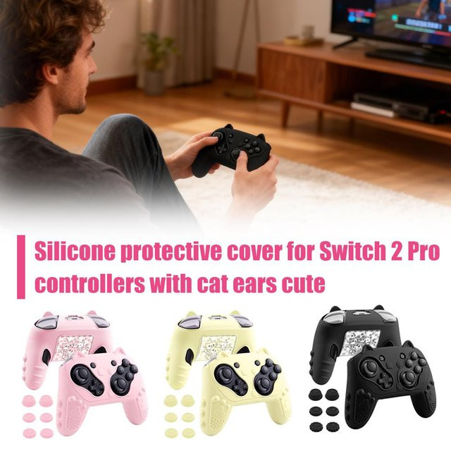 Silikon-Schutzhülle für Switch 2 Pro Controller mit Daumenkappen in Gelb, rutschfeste Hautabdeckung für dein Gaming-Zubehör - Bild 1