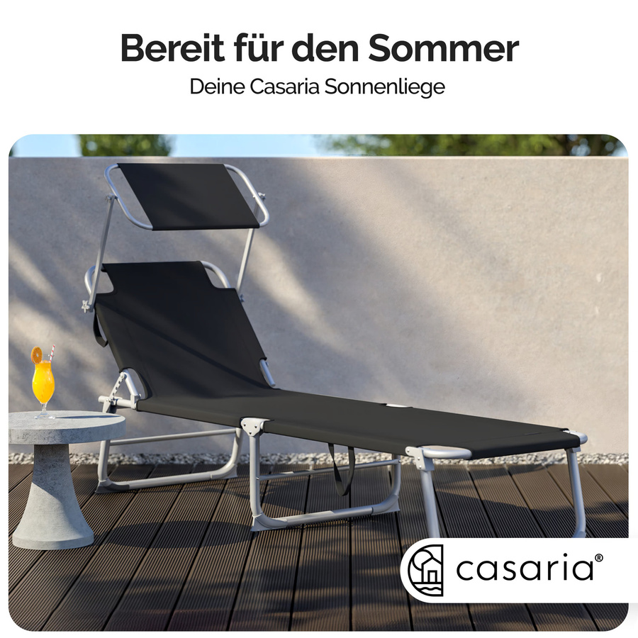CASARIA Gartenliege Hawaii 2er-Set Anthrazit mit Textilene und Sonnendach, B/T/H: 190 x 60 x 30 cm - Bild 2