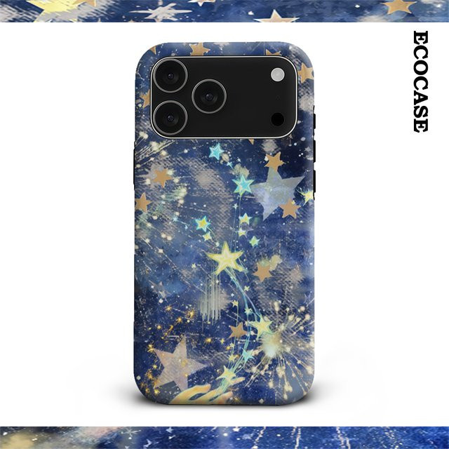 Magic Starry Night Handyhülle für iPhone 17 16 15 14 13 12 11 Pro Max Plus mit doppelschichtiger Rückseite in Blau - Bild 1