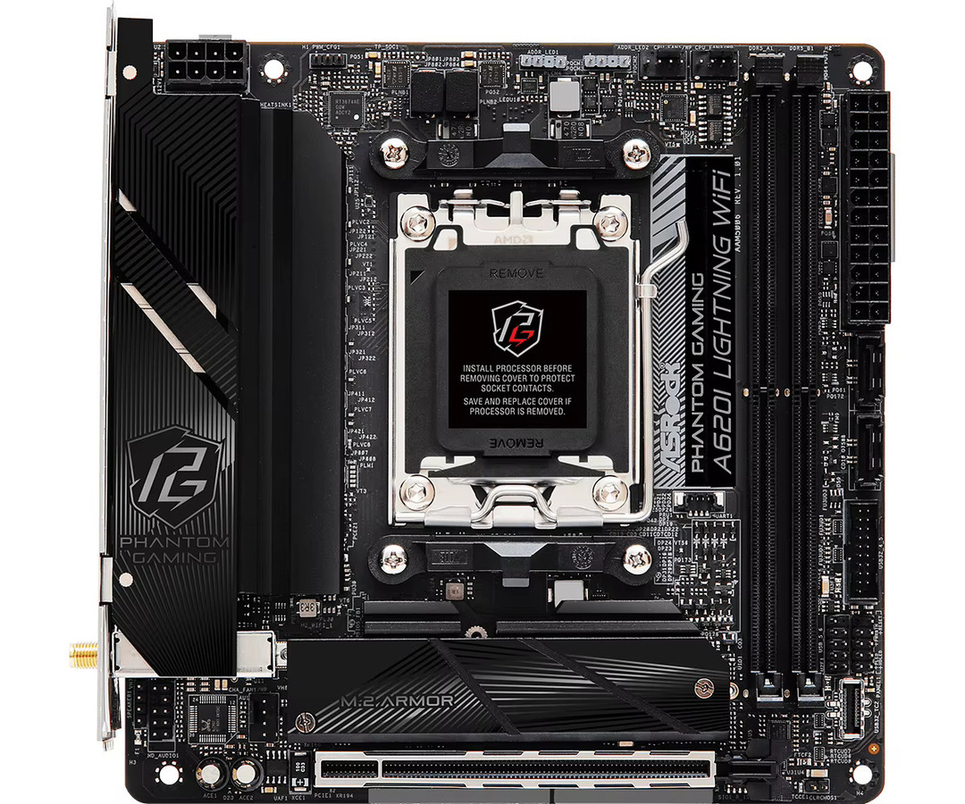 ASRock A620I Lightning WiFi Mini-ITX Motherboard Sockel AM5 mit DDR5 und M.2 Unterstützung, Schwarz - Bild 2
