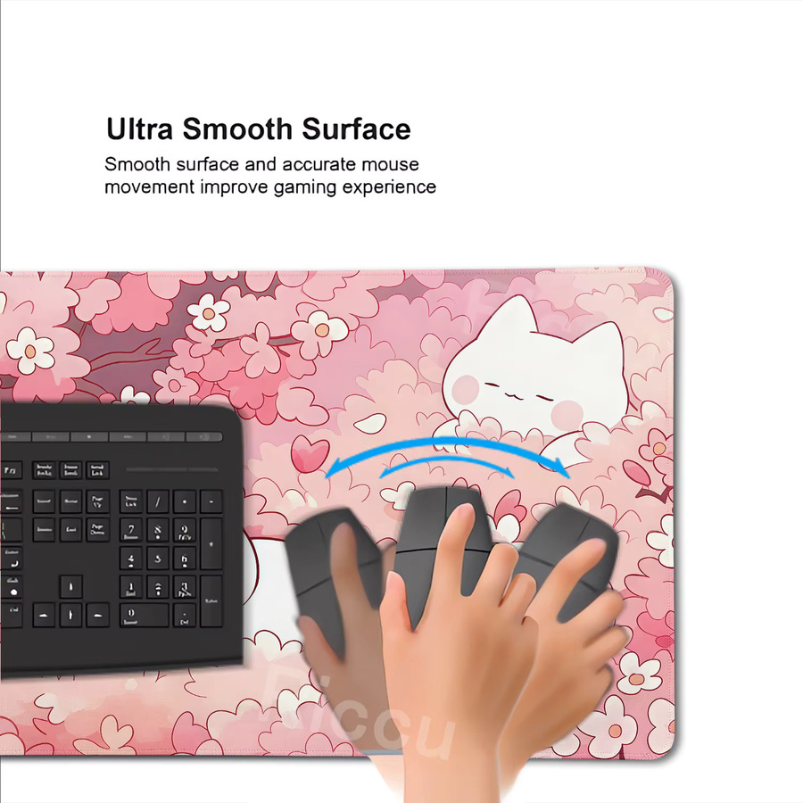 Riccu XXL Gaming Mauspad mit Cartoon Sakura und Katze in Rosa - Bild 3