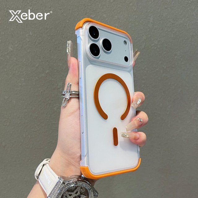 Xeber MagSafe Hülle für iPhone 12 bis 17 Pro Max Plus, Rahmenlos, Transparent, Orange, Stoßfest und Unterstützt Kabelloses Laden - Bild 1