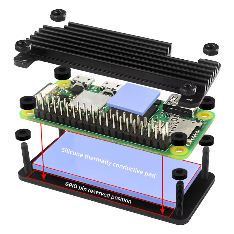 Aluminium-Kühlgehäuse für Raspberry Pi Zero 2 W in Schwarz mit Silikon-Pad und passiver Kühlung - Bild 2