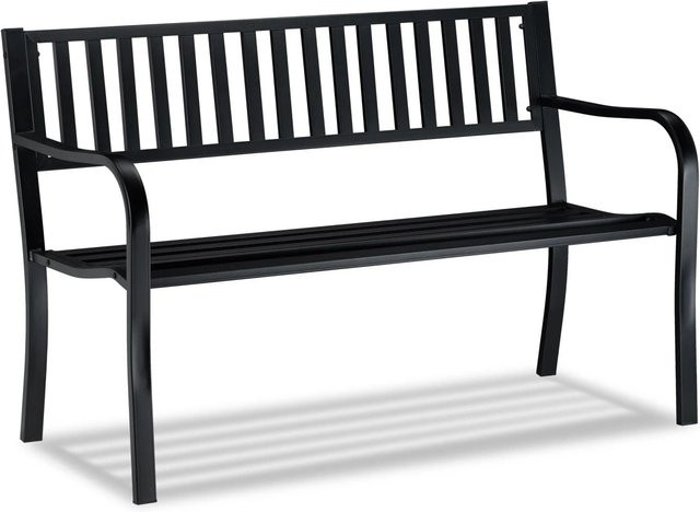 Relaxdays Gartenbank aus Stahl für Garten, Balkon oder Terrasse als Zweisitzer in Schwarz, B/T/H: 127,5 x 82 x 59,5 cm - Bild 1
