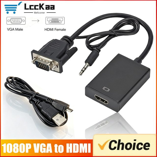 LccKaa VGA-zu-HDMI-Konverter in Schwarz mit 3,5-mm-Audio-Anschluss für 1080P Auflösung an Computer, Laptop, TV und Projektor - Bild 1