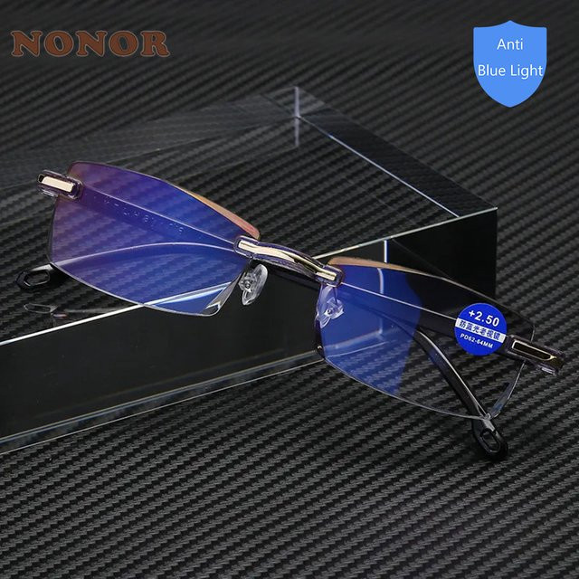 NONOR Lesebrille Männer, randlos, rechteckig, Metall - Bild 1