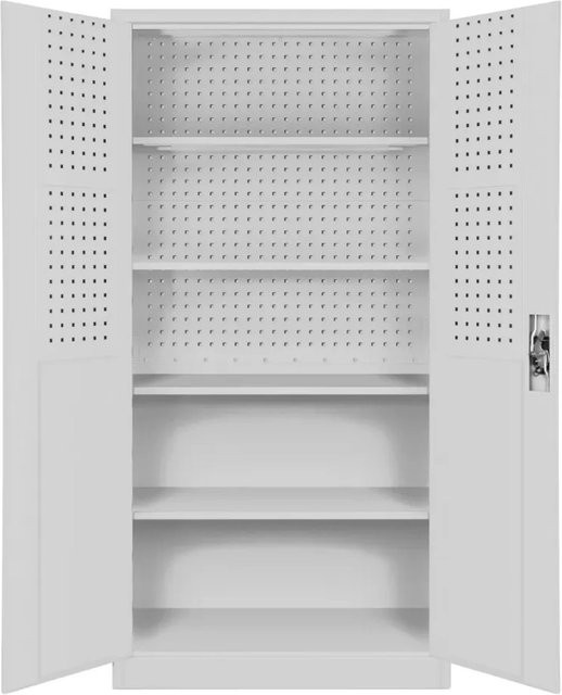 JAN NOWAK Werkzeugschrank BRUNO aus Metall mit Lochwand und 5 Ebenen, abschließbar, Grau, H x B x T: 185 x 92 x 50 cm - Bild 1