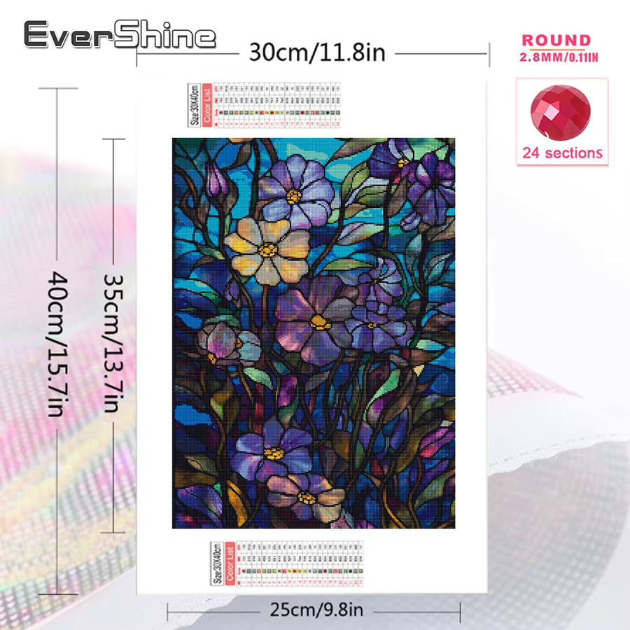 Evershine Diamantstickerei Set Blumenbild in Multicolour, quadratisches Mosaik-Malerei-Kit mit Glassteinen, B/B/H: 30,0 x 30,0 x 2,0 cm - Bild 2