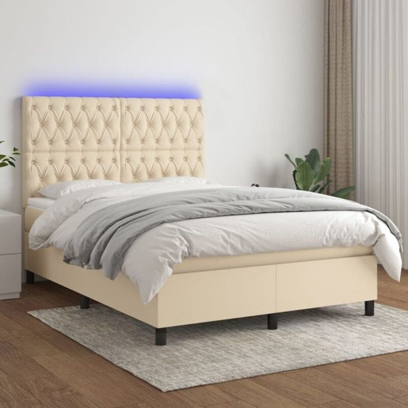 vidaxl Boxspringbett mit Matratze in Beige aus Stoff und Holzwerkstoff B/T/H: 140 x 200 x 118 cm - Bild 1