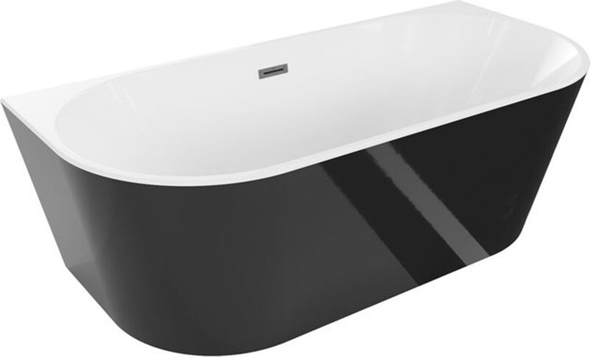 Mexen Oval Freistehende Wandbadewanne aus Sanitäracryl in Weiß/Schwarz mit Überlauf Gun Gray Gebürstet, B/L: 180 x 80 cm - Bild 1