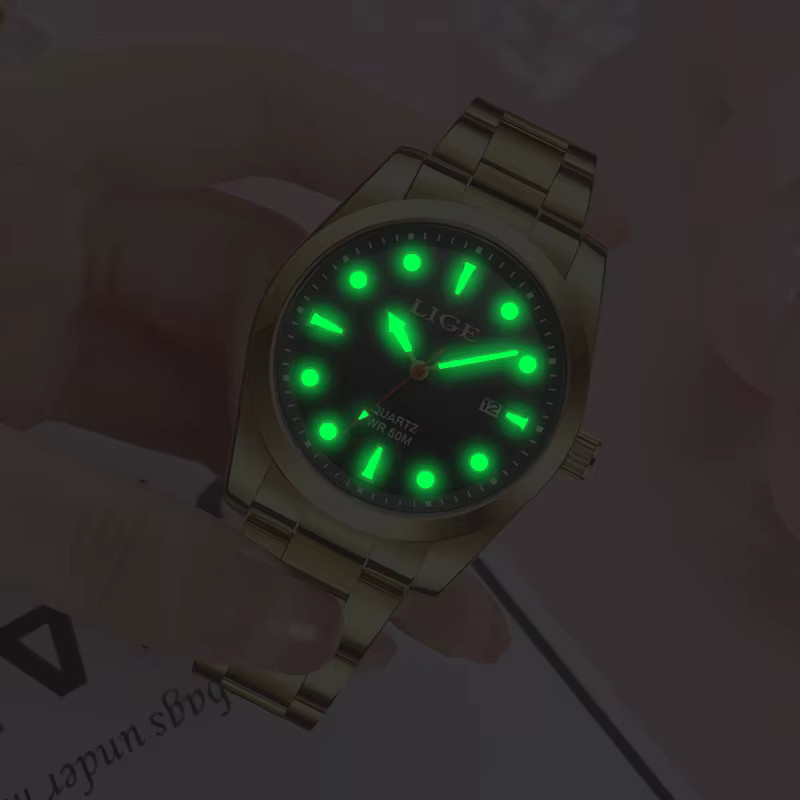 LIGE Armbanduhr Edelstahl, Gold, Quarz, Damen, Leuchtzeiger - Bild 3