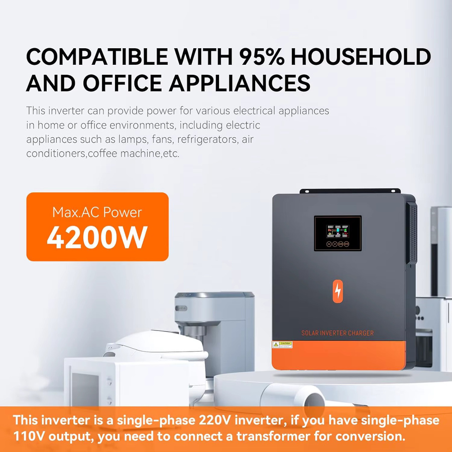 PowMr Reiner Sinus-Solarwechselrichter 4,2KW 24Vdc 230Vac mit 120A MPPT-Ladefunktion und max. 6200W 500V PV-Eingang für Solar-Backup-Systeme - Bild 3
