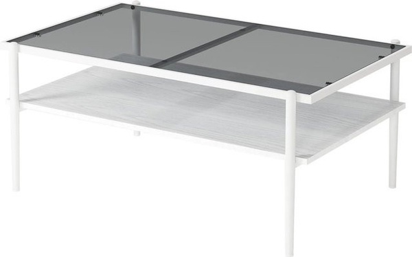 okwish Couchtisch Modern mit Glasplatte und Metallbeinen in Grau und Weiß, B/T/H: 97,5 x 61,5 x 45 cm