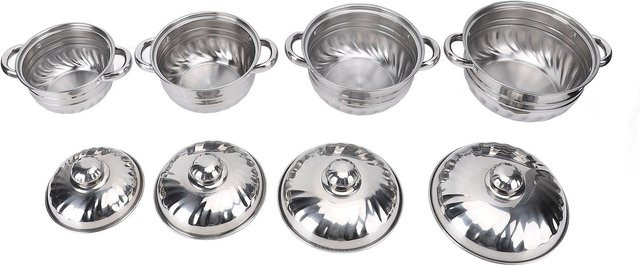 4-teiliges Edelstahl-Topfset von aimo in Silber mit Deckeln und Doppelgriffen für Suppen und Saucen - Bild 1