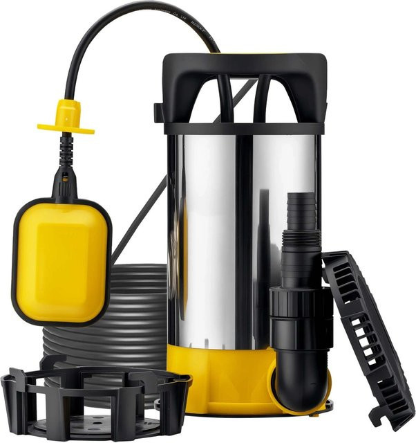 Wiltec 3in1 Flachsaugpumpe Schmutzwasserpumpe Tauchpumpe mit Schwimmer, 750W, 14000L/H, Gelb-Schwarz - Bild 1