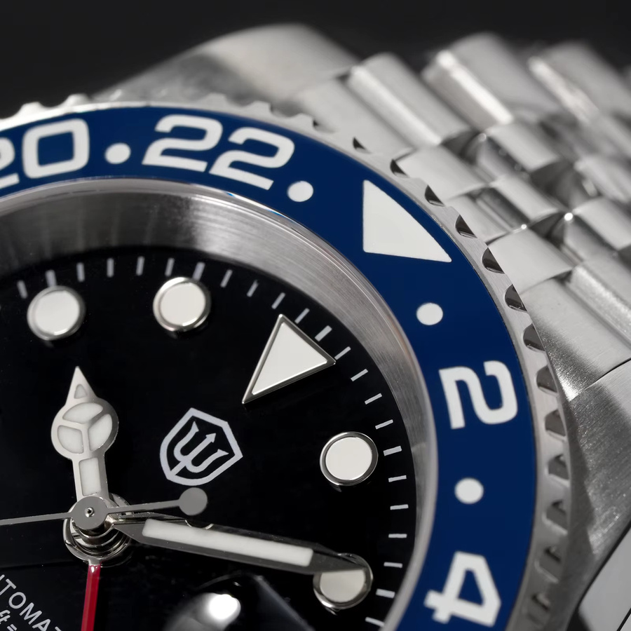 Watchdives Automatische Taucheruhr, GMT, Edelstahl, Saphirglas, 30 ATM, Unisex - Bild 5