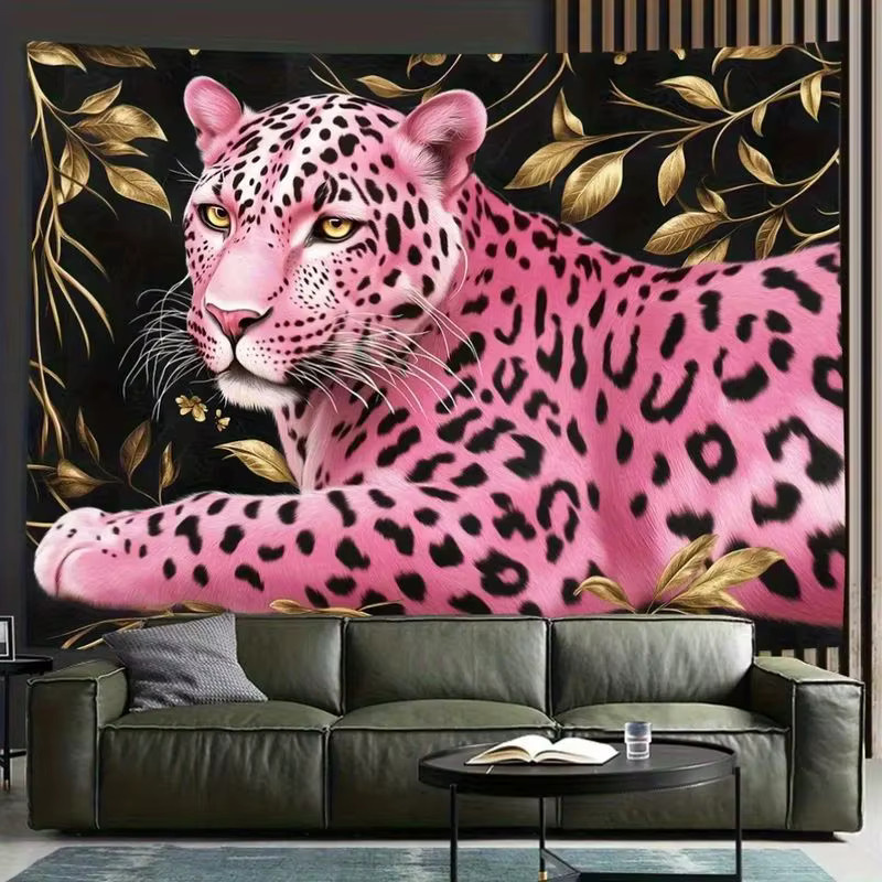 VIKAMA Wandteppich mit rosa Panther-Motiv im Retro-Stil, Textiler Wandbehang mit Animal-Print für dein Schlafzimmer oder Wohnheim, B: 60 cm, H: 40 cm - Bild 2