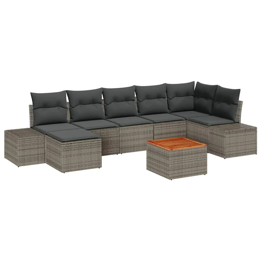 vidaXL Garten-Sofa-Set 8-teilig Grau mit Polstern und Stauraum aus Polyrattan und Akazienholz - Bild 2
