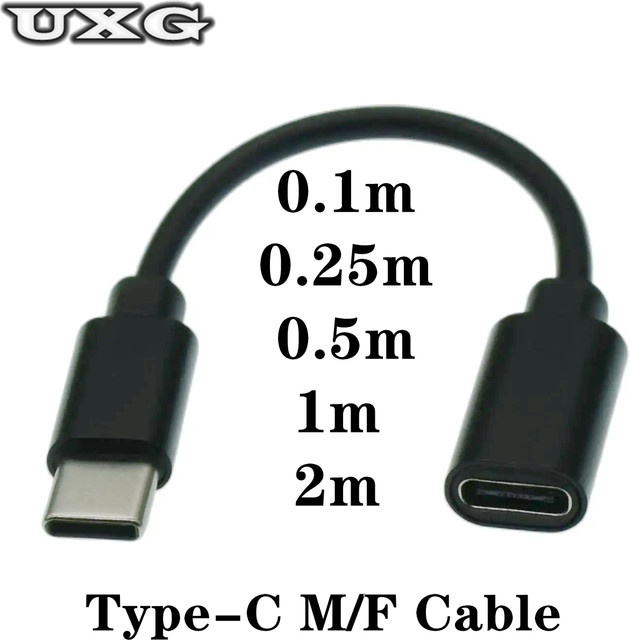 UXG USB-C Verlängerungskabel Typ-C Stecker auf Buchse für Schnellladung und Datentransfer, Schwarz - Bild 1
