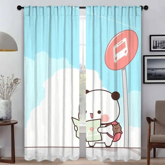 Bubu und Dudu Tüll-Vorhänge für Schlafzimmer und Wohnzimmer, 2er-Set, Blau, Breite: 50 cm, Höhe: 70 cm - Bild 1