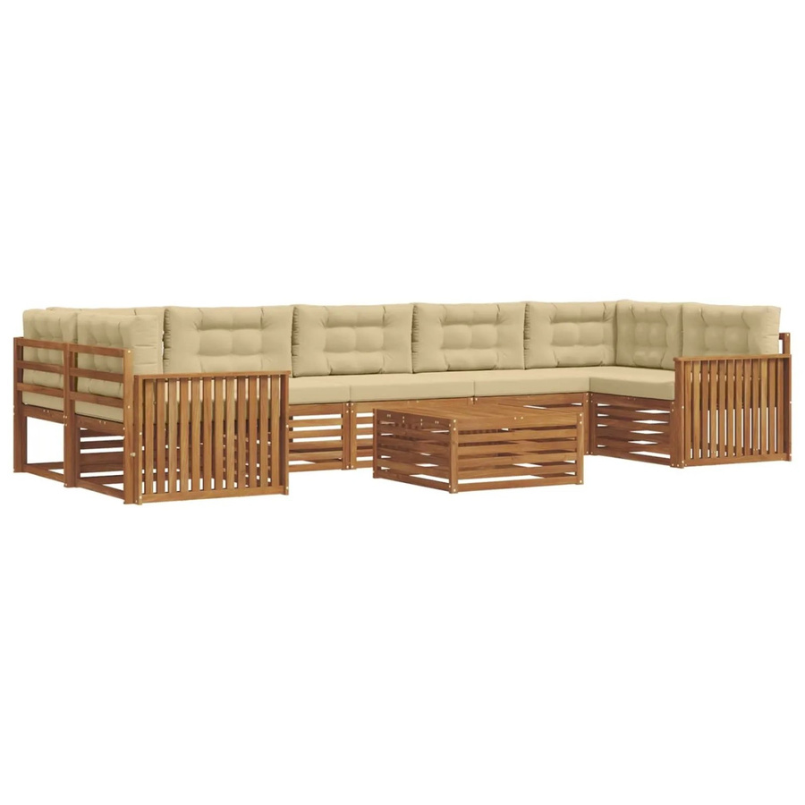vidaXL Outdoor-Sofagarnitur L-Form aus massivem Akazienholz mit Kissen, 8-teilig, Natur und Beige - Bild 2