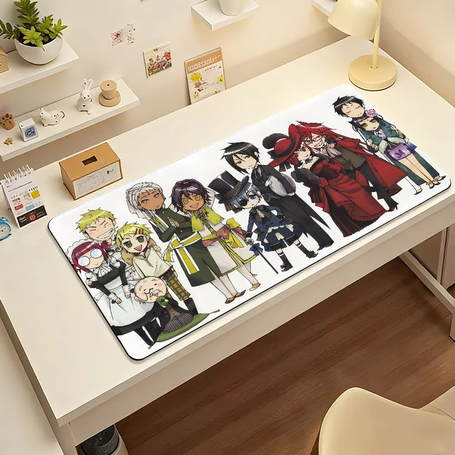 Anime Black B-Butler Mauspad in Schwarz und Multicolour, große rutschfeste und wasserdichte Tastaturunterlage mit genähtem Rand für Gaming und Büro - Bild 5