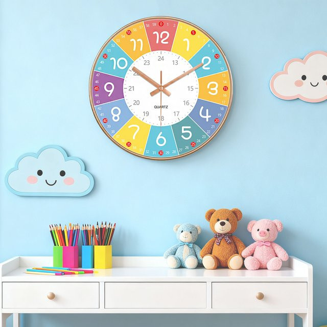 Geräuschlose Analoguhr von p.chuang in Schwarz, 8 Zoll Quarz-Wanduhr für Kinderzimmer und Wohnzimmer, Durchmesser: 20,32 cm - Bild 1