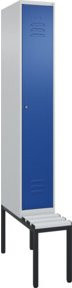 C+P Spind Classic PLUS Garderobenschrank mit Sitzbank, 1 Abteil, Lichtgrau, B/T/H: 212,0 x 30,0 x 81,5 cm, mit Zylinderschloss und 3 Garderobenhaken - Bild 1