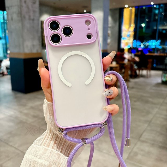 Xeber MagSafe Umhängetasche mit Halskettenband und Kameraschutzhülle für iPhone, matt, Grau oder Lila - Bild 1