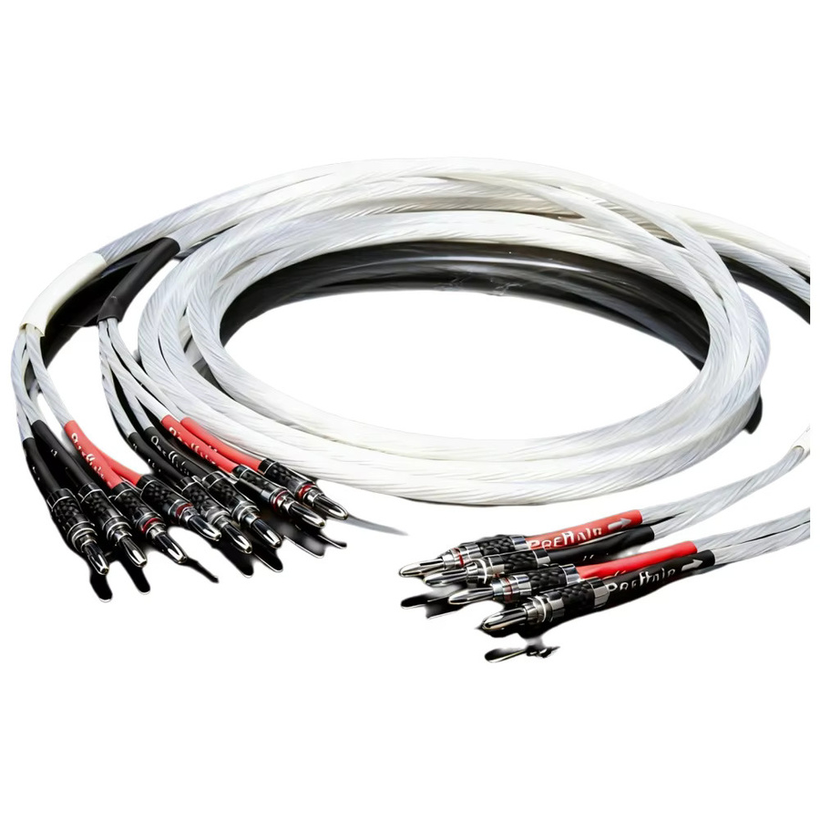 Preffair 7N OCC versilberte Biwire-Lautsprecherkabel 2B auf 4B mit Carbonfaser-Stecker in Silber - Bild 6