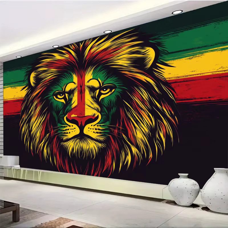 VIKAMA Jamaican Lion Wandbehang mit Tiermotiv in Multicolour, Textil-Wanddekoration für Schlafzimmer und Wohnzimmer, Breite: 60 cm, Höhe: 40 cm - Bild 3