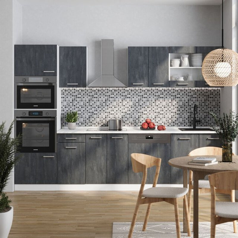 Vicco Küchenzeile R-Line in Schwarz Beton und Weiß mit weißer Marmor Arbeitsplatte, Breite: 300 cm - Bild 2