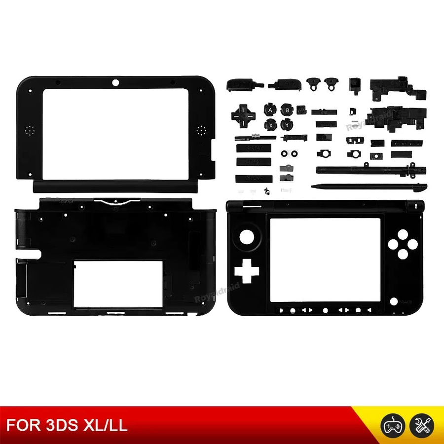 Nintendo 3DS XL LL Ersatz-Gehäuse Set mit Ober- und Mittelrahmenabdeckung sowie schwarzen Tasten und Stift - Bild 2