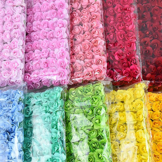 144 Stück künstliche Mini-Rosen aus Papier von ZQCXLD in Multicolor, Durchmesser: 2 cm, ideal für Hochzeit, Party und DIY-Dekorationen - Bild 1