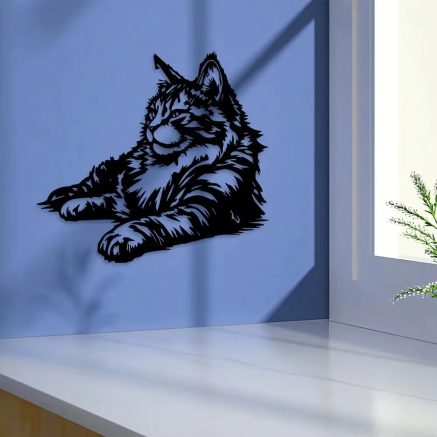 CIFBUY Maine Coon Metall-Wandkunst in Schwarz als moderne Aluminium-Katzenskulptur zur Heimdekoration - Bild 4