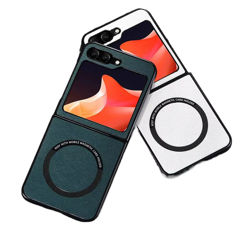 Magnetische PU-Leder Handyhülle für Samsung Galaxy Z Flip 7, 6, 5, 4, 3 und FE in Grün Multicolour mit MagSafe-Unterstützung für kabelloses Laden - Bild 2