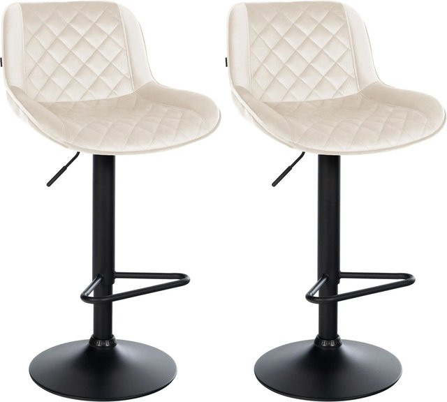 DELUKE 2er Set Barhocker KUHAR in Creme, höhenverstellbare Barstühle aus Samt mit Lehne und 360 Grad Drehsitz, B/T/H: 50 x 52 x 84 cm - Bild 1