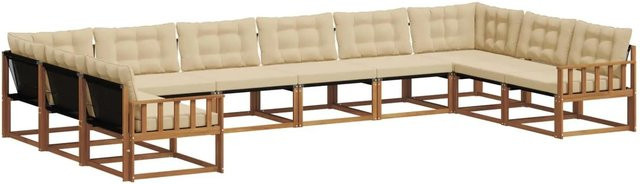 vidaXL Outdoor-Sofagarnitur 10-teilig aus Akazienholz mit Textilene und Kissen in Natur und Beige - Bild 1