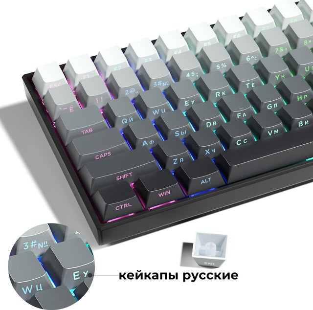 XVX PBT-Tastenkappen für mechanische Tastaturen, Graues RU-Layout mit 135 Tasten und Seitendruck, Durchscheinend - Bild 1