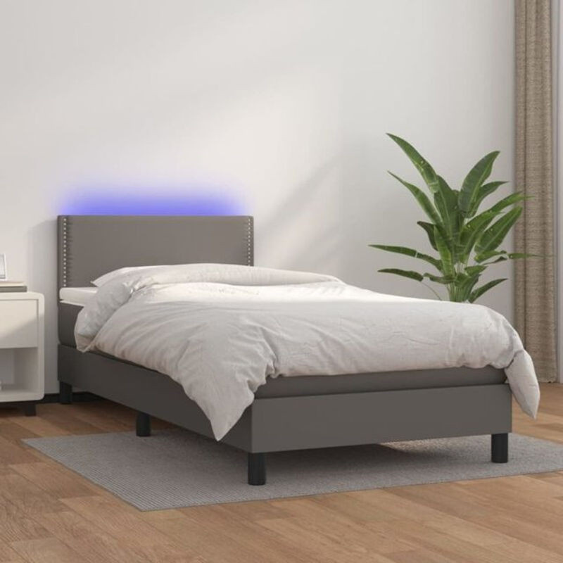 vidaxl Boxspringbett mit Matratze in Grau aus Kunstleder, B/T/H: 80 x 200 x 78 cm - Bild 1