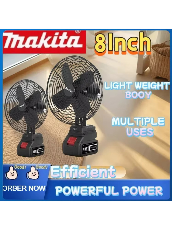 Makita Camping-Ventilator aus Metall in Schwarz, 8 Zoll, kabellos und tragbar, passend für Makita 18 V 20 V Akku - Bild 4